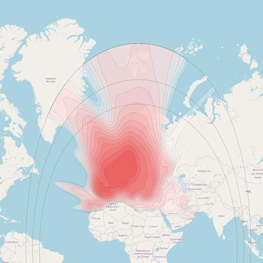 Astra 1P at 19&deg; E downlink Ku-band European beam coverage map