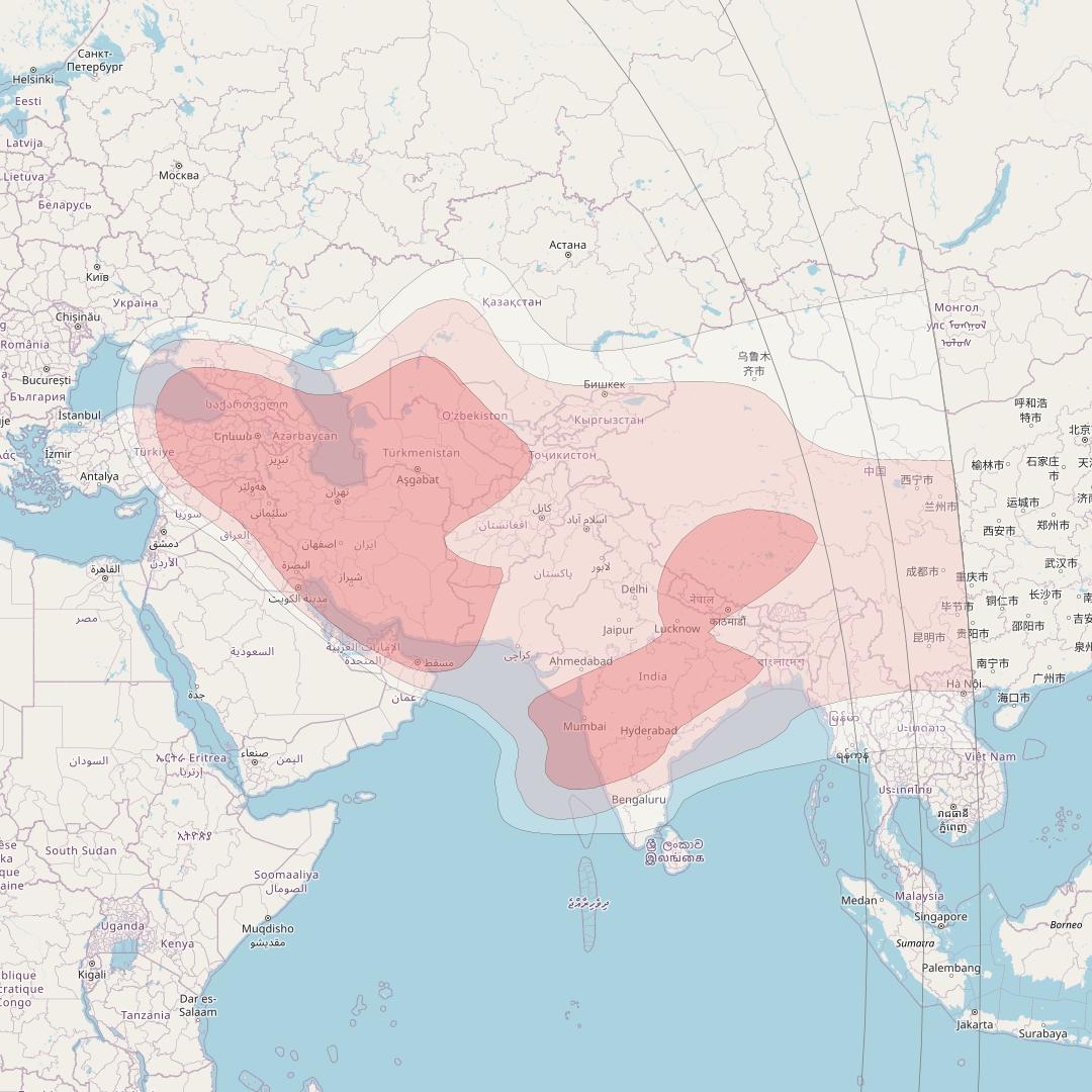 BADR 8 at 26&deg; E downlink Ku-band Central Asia beam coverage map