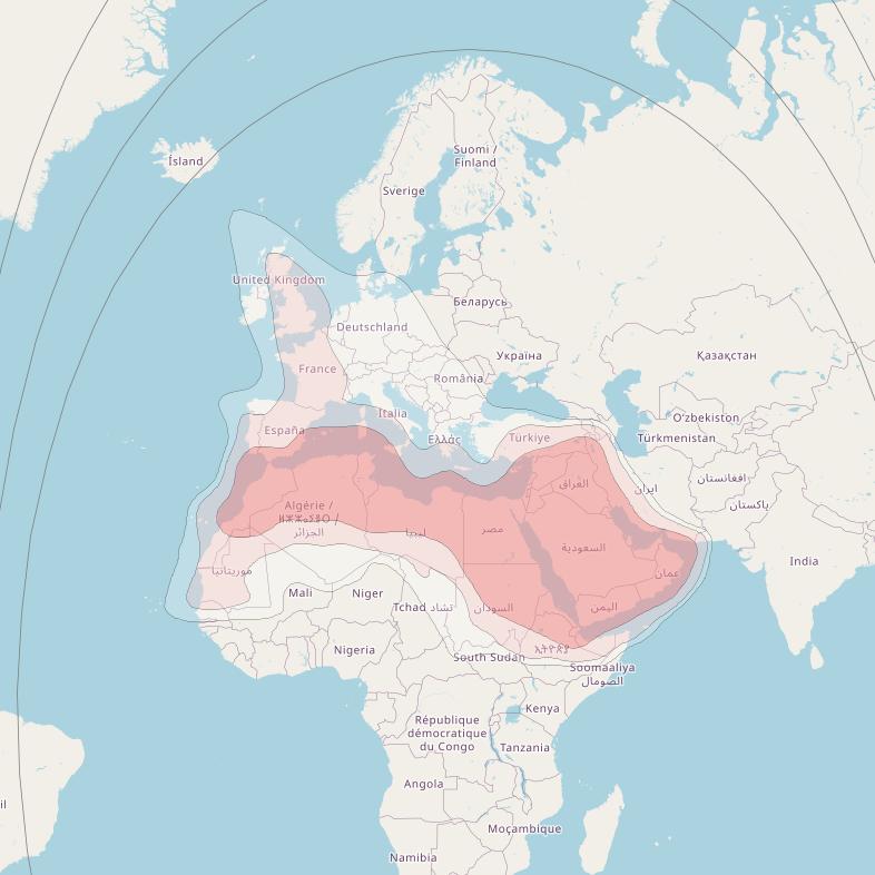 BADR 8 at 26&deg; E downlink Ku-band BSS Europe/MENA beam coverage map
