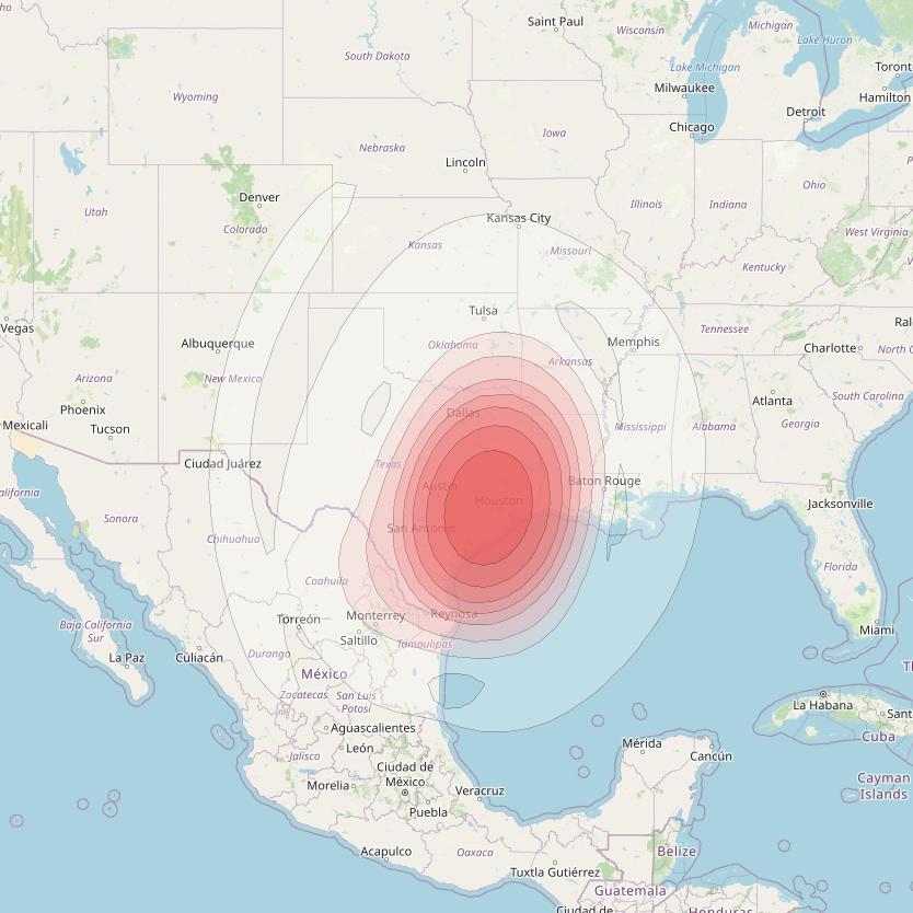 Directv 9S at 101° W downlink Ku-band BB08 (Houston) Beam coverage map