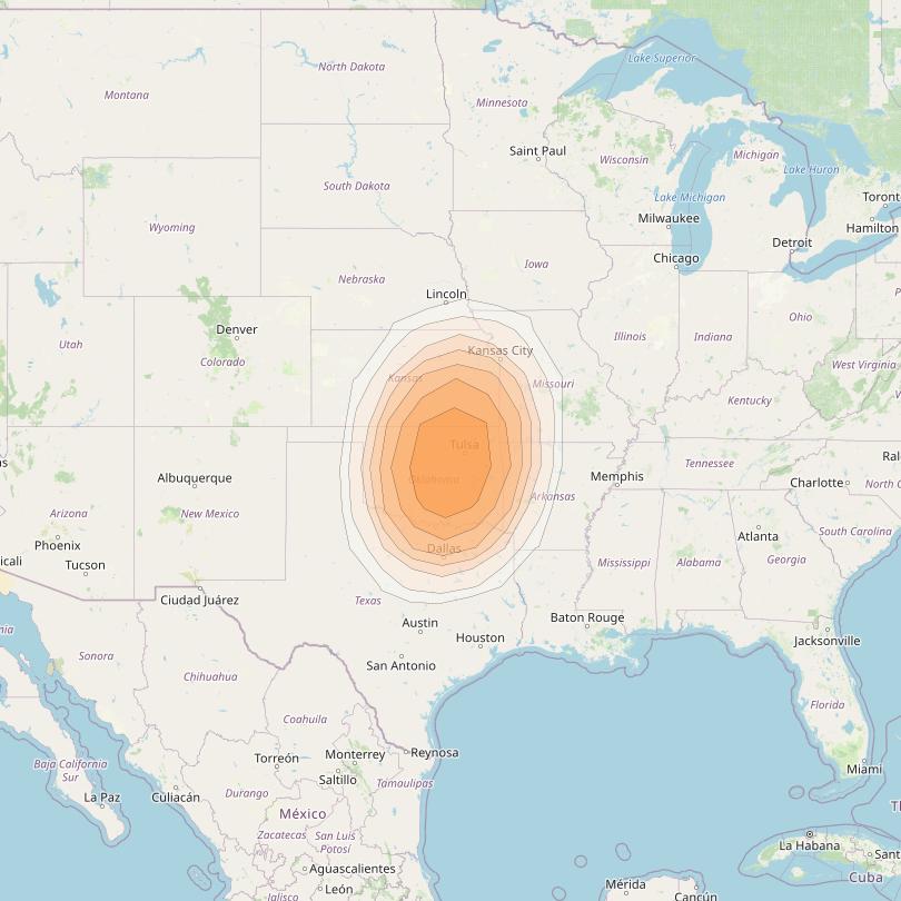 Directv 12 at 103° W downlink Ka-band A1B6 (Oklahoma City) Spot beam coverage map