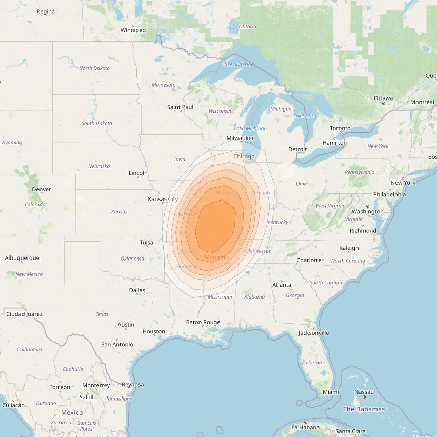 Directv 10 at 103° W downlink Ka-band A2B6 (St Louis) Spot beam coverage map
