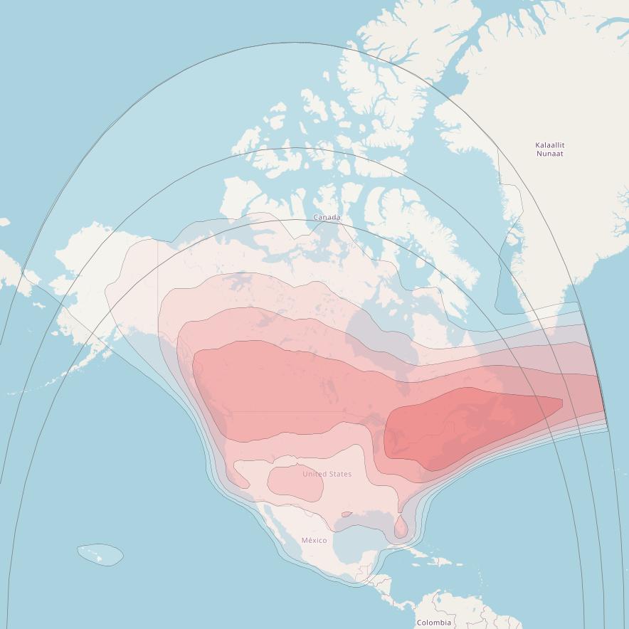 Anik F1R at 107° W downlink Ku-band North America Beam coverage map