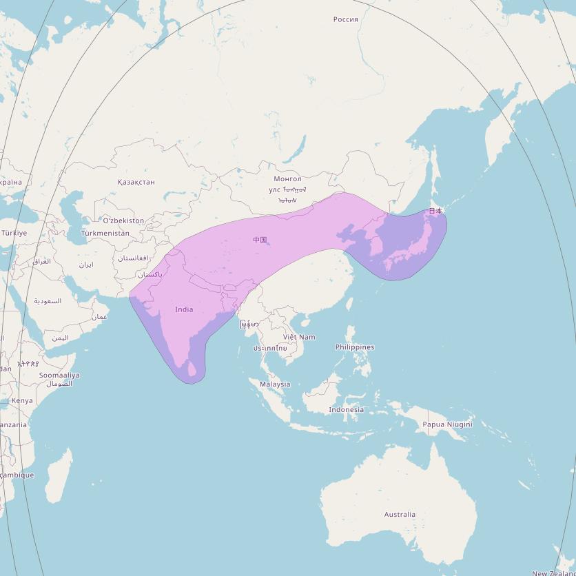 Telkom 4 at 108° E downlink C-band India China Korea beam coverage map