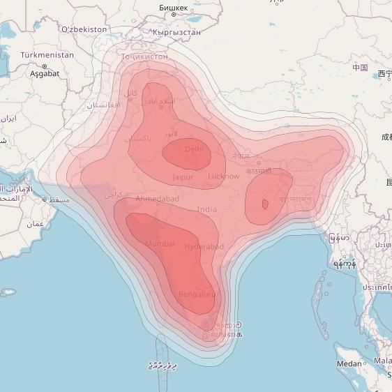 SES 7 at 108° E downlink Ku-band South Asia Beam coverage map