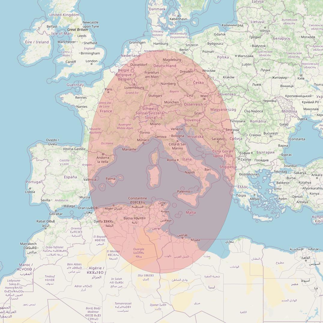 Eutelsat 10B at 10&deg; E downlink Ku-band S105 User Spot beam coverage map