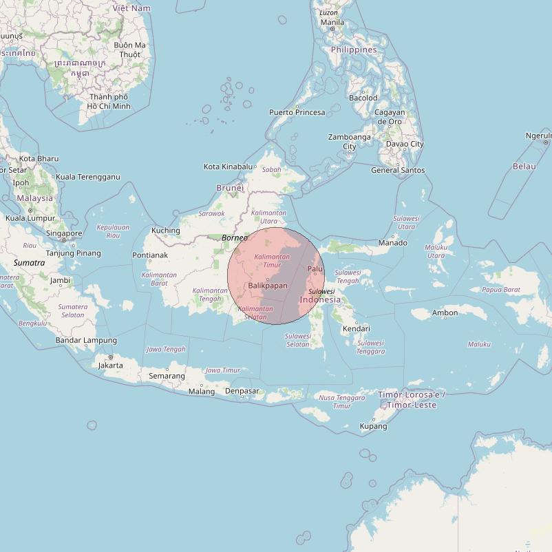 Telkomsat 113BT at 113&deg; E downlink Ku-band S16 User Spot beam coverage map