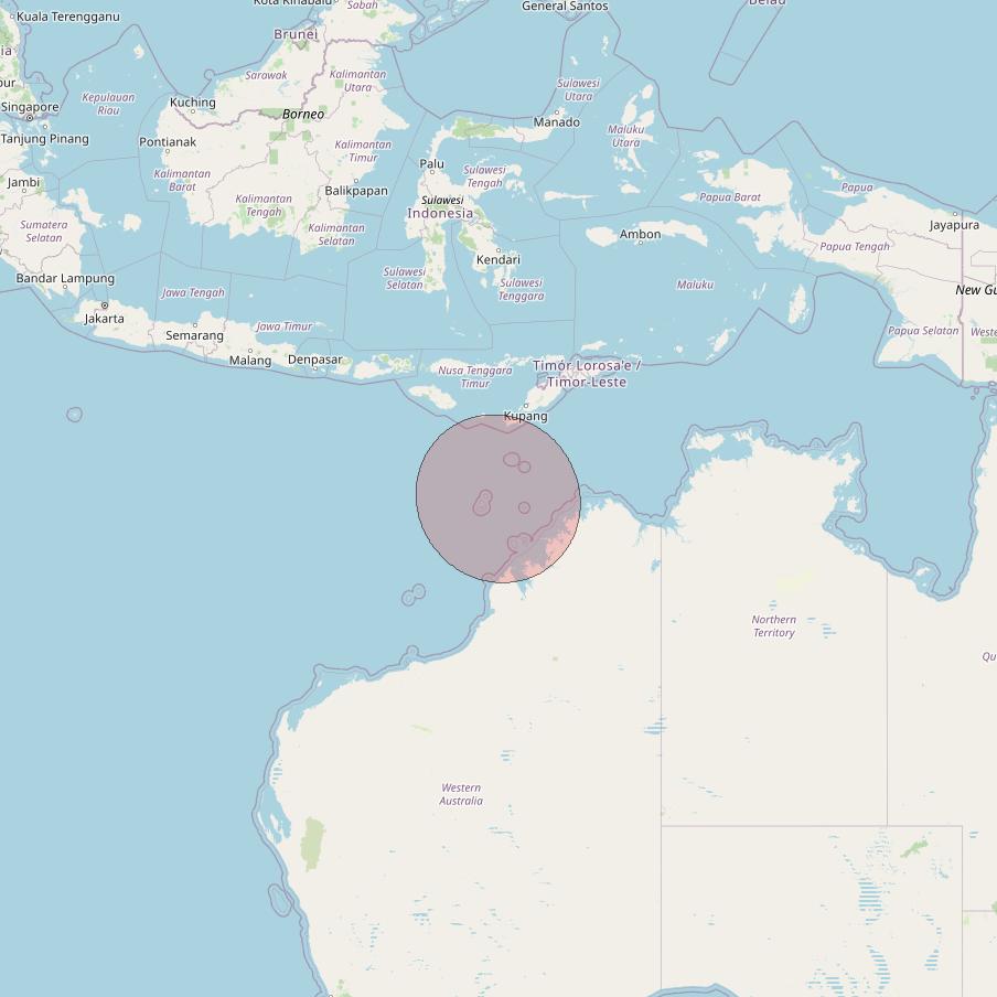 Telkomsat 113BT at 113&deg; E downlink Ku-band S22 User Spot beam coverage map