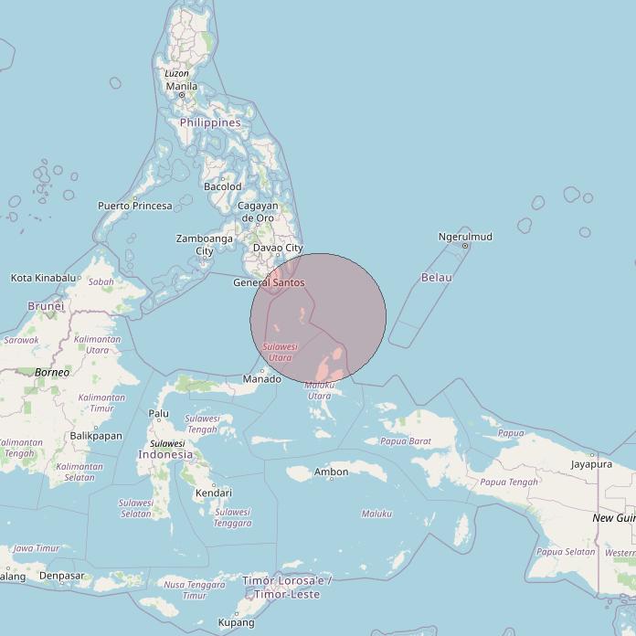 Telkomsat 113BT at 113&deg; E downlink Ku-band S23 User Spot beam coverage map