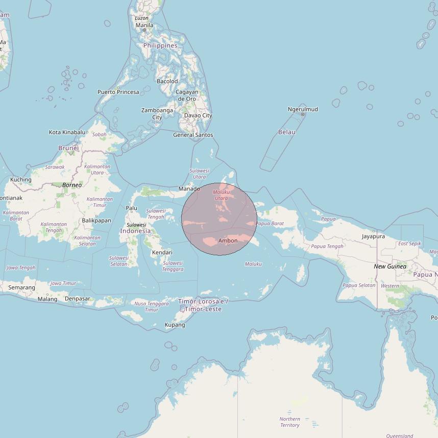 Telkomsat 113BT at 113&deg; E downlink Ku-band S24 User Spot beam coverage map