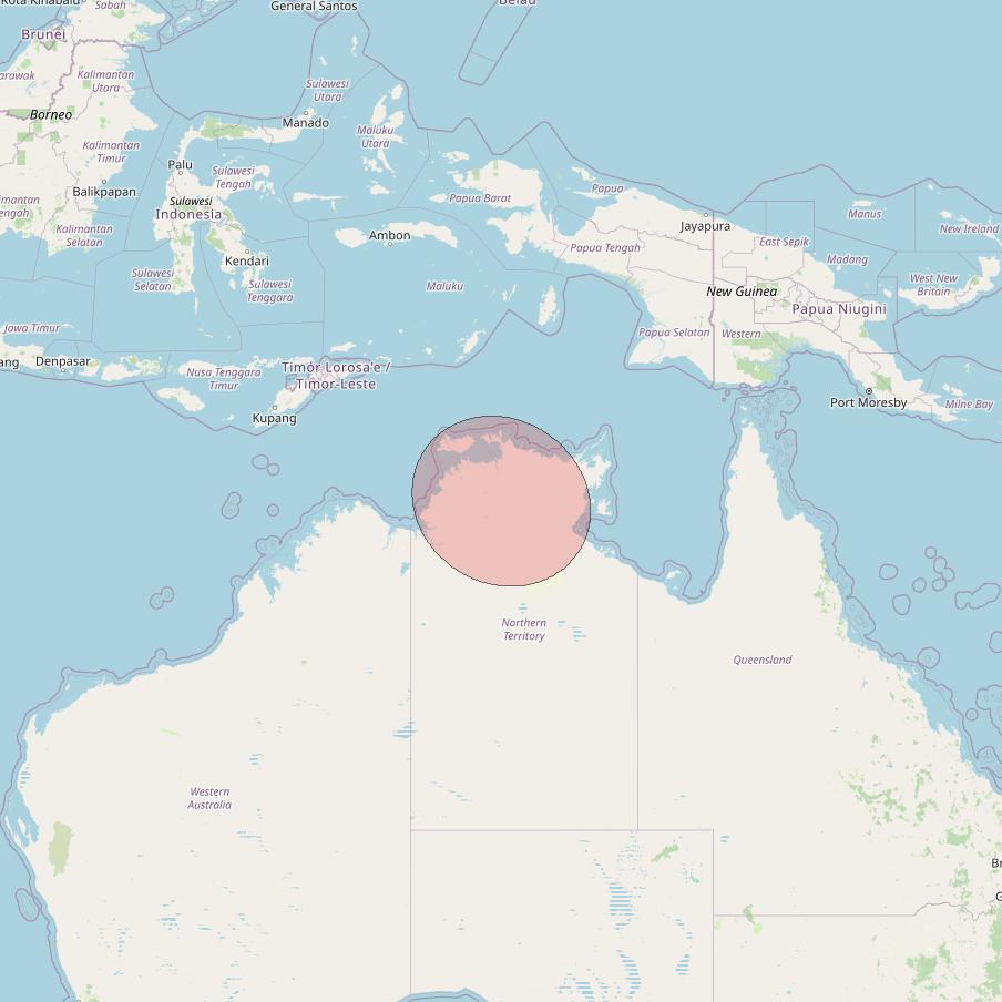 Telkomsat 113BT at 113&deg; E downlink Ku-band S30 User Spot beam coverage map