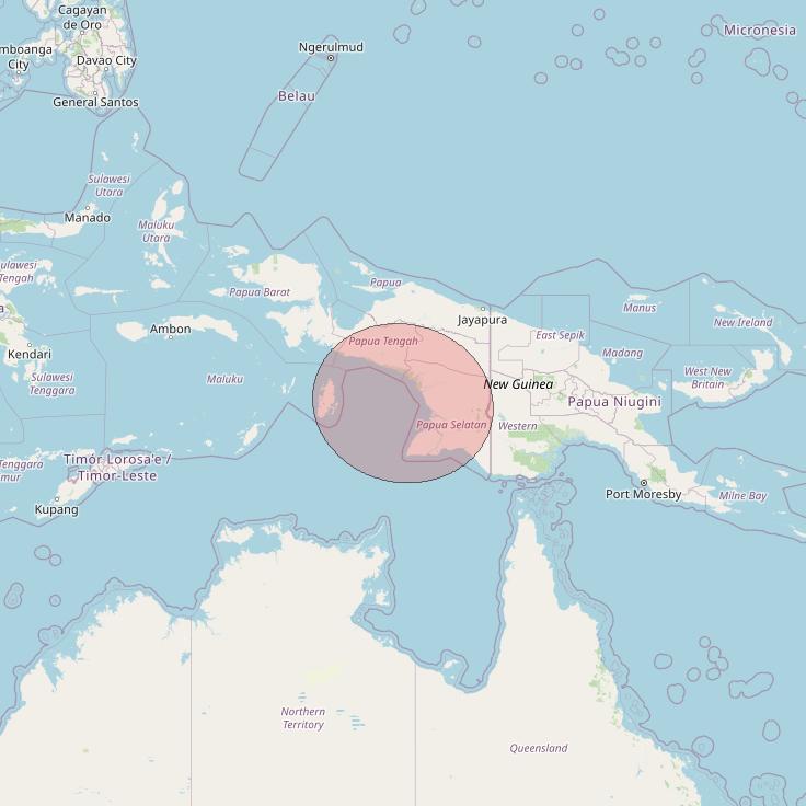Telkomsat 113BT at 113&deg; E downlink Ku-band S33 User Spot beam coverage map