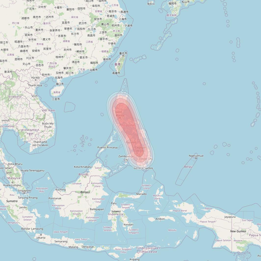 Thaicom 4 at 119° E downlink Ku-band Broadcast 7 beam coverage map
