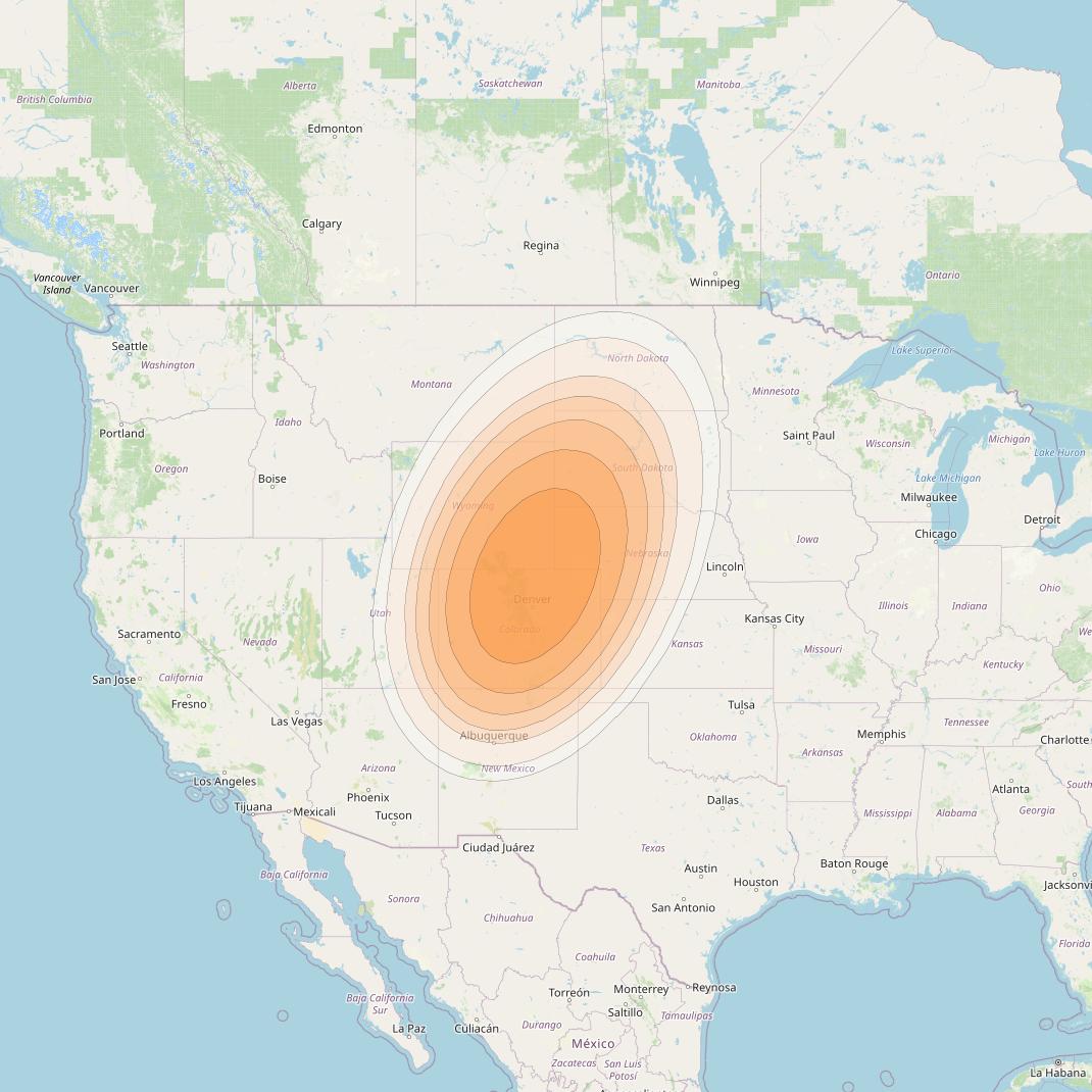 Galaxy 23 at 121° W downlink Ka-band Denver/Cheyenne Spot beam coverage map