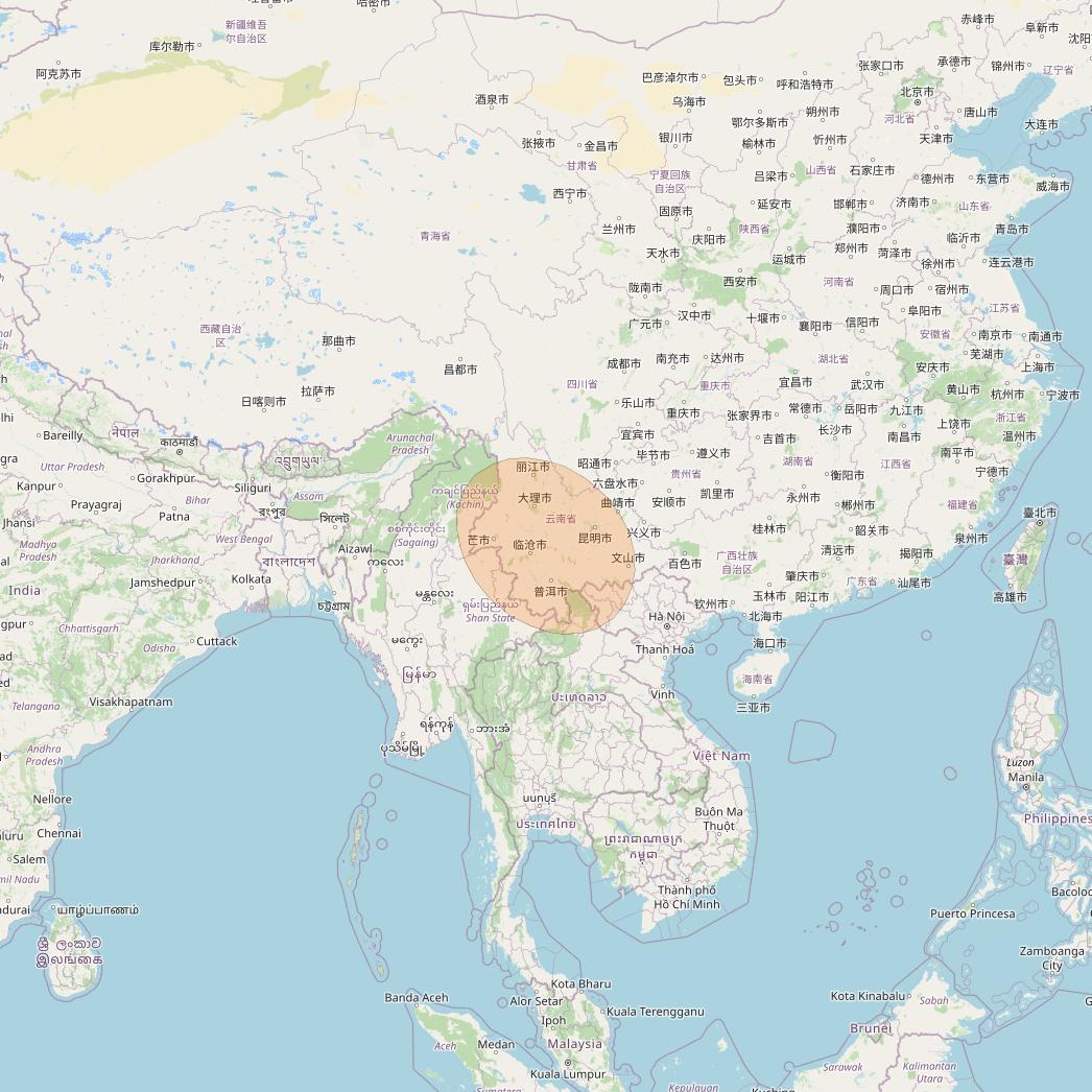 Chinasat 26 at 125&deg; E downlink Ka-band B004 User Spot beam coverage map