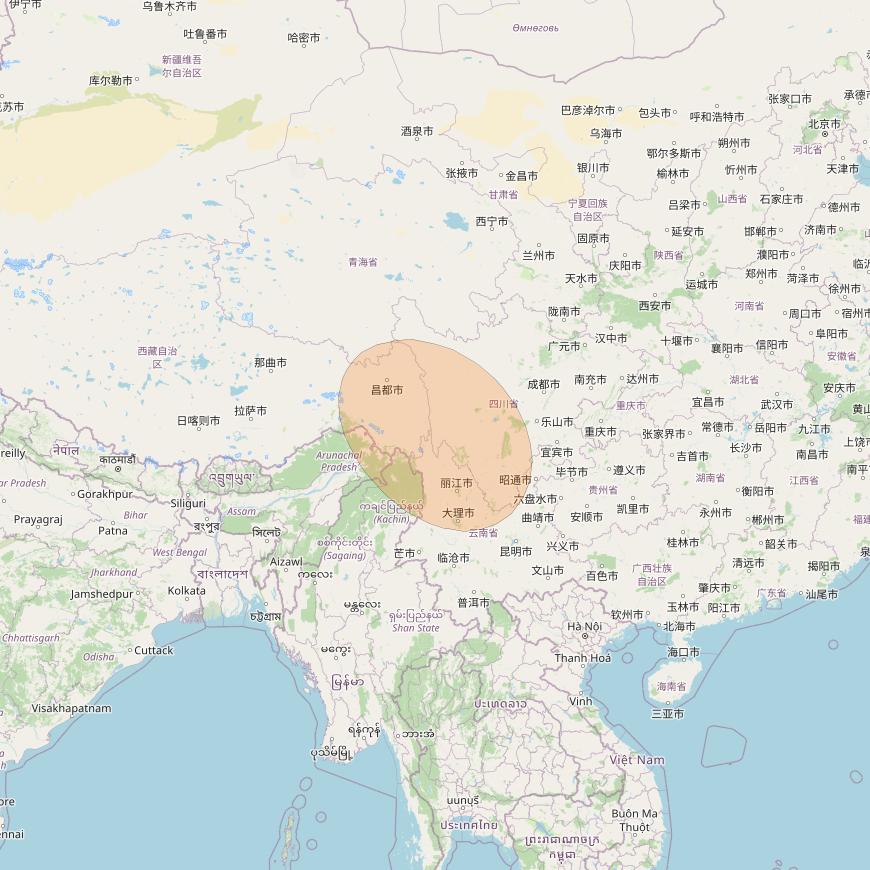 Chinasat 26 at 125&deg; E downlink Ka-band B012 User Spot beam coverage map