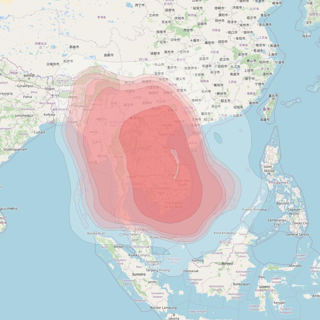 Vinasat 1 at 132° E downlink Ku-band Vietnam beam coverage map