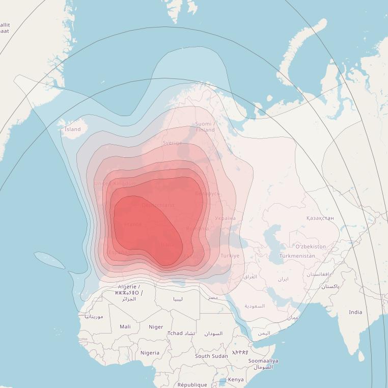 Eutelsat Hot Bird 13F at 13&deg; E downlink Ku-band Wide beam coverage map