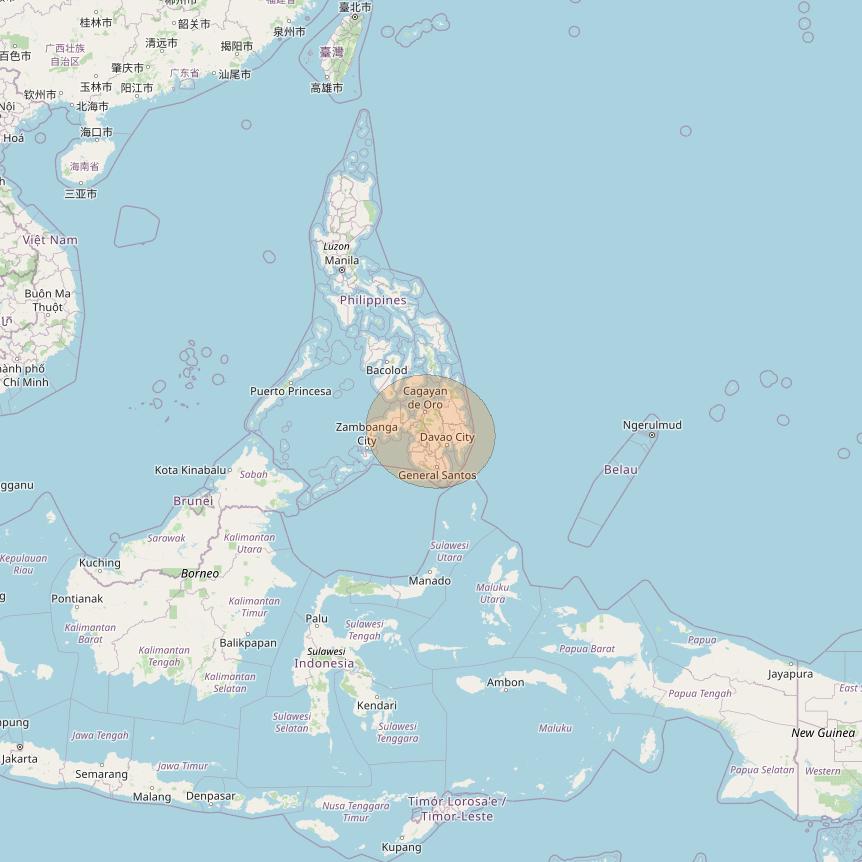JCSat 1C at 150° E downlink Ka-band S47 (Davao/LHCP/B) User Spot beam coverage map