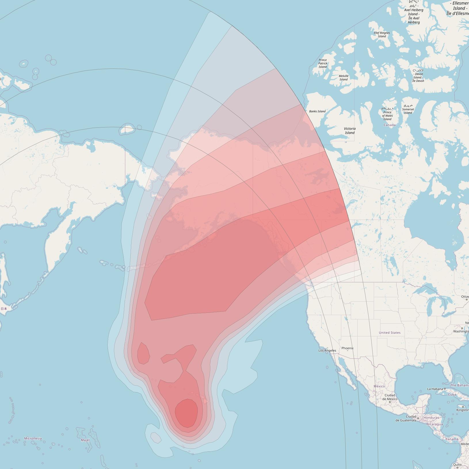 NSS 11 at 176° E downlink Ku-band NET (Hawaii, Alaska, Canada, Northwestern USA) coverage map