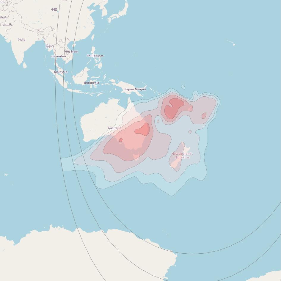 Intelsat 18 at 180° E downlink Ku-band South Pacific Beam coverage map