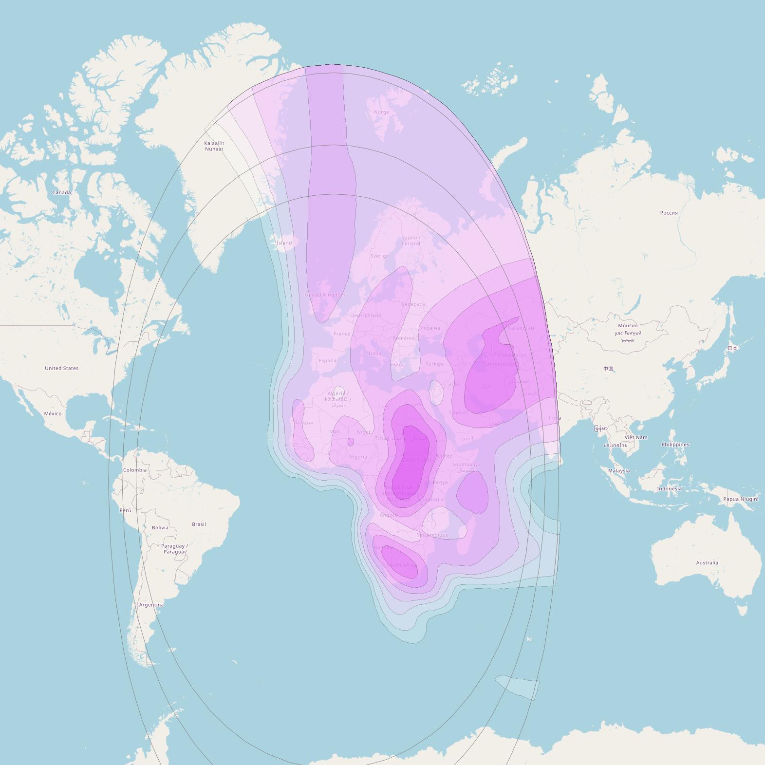 Intelsat 10-02 + MEV2 at 1° W downlink C-band East Hemi Beam coverage map