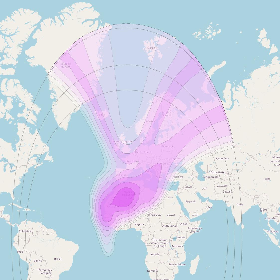 Intelsat 10-02 + MEV2 at 1° W downlink C-band North East Zone Beam coverage map