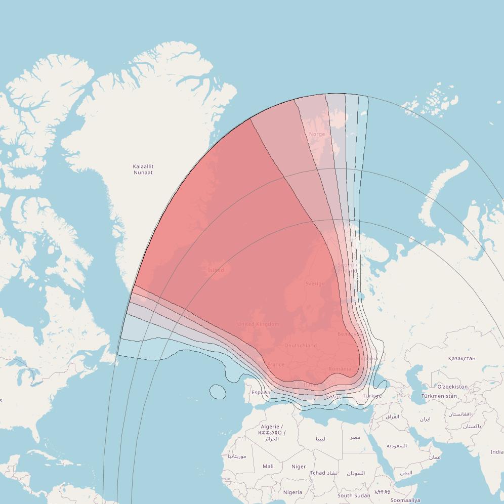Astra 3C at 23&deg; E downlink Ku-band East beam coverage map