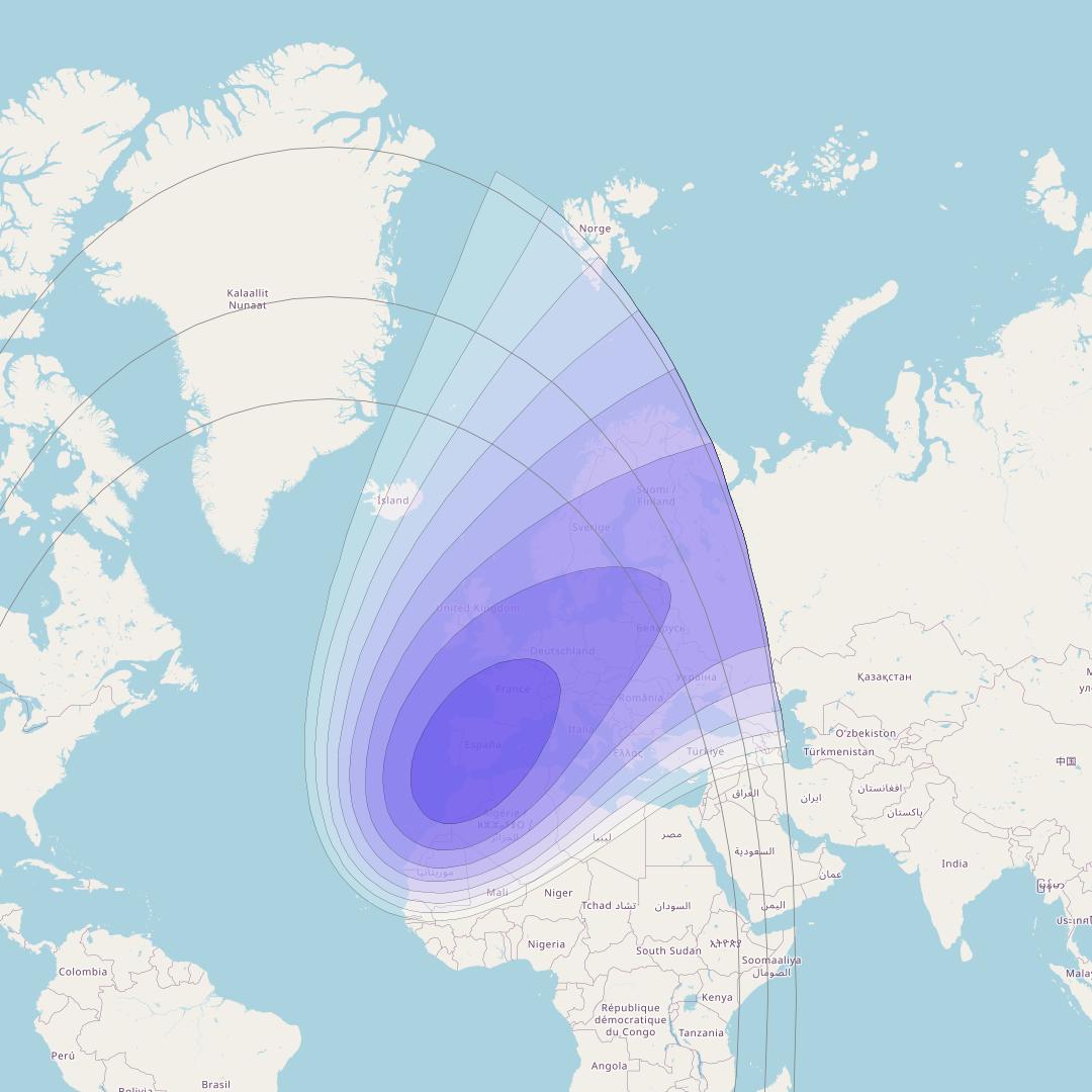 XTAR-LANT at 30° W downlink X-band Europe beam coverage map
