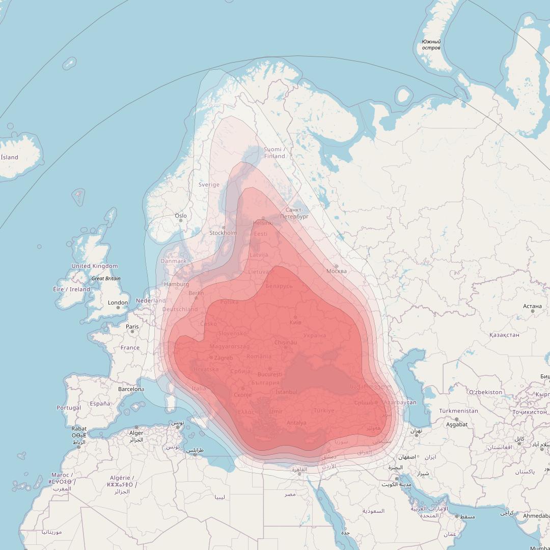 Astra 5B at 31° E downlink Ku-band Central and Eastern Europe High Power beam coverage map