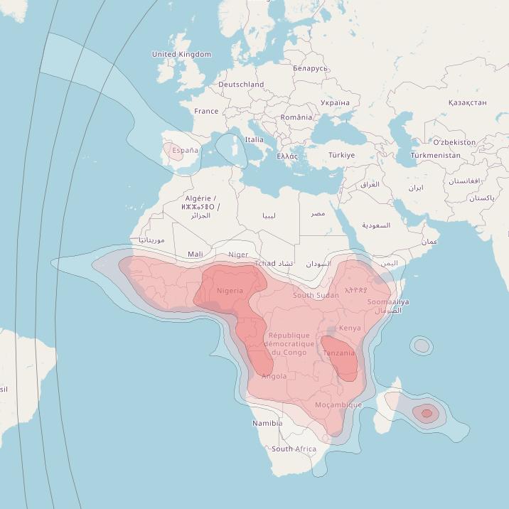 Eutelsat 36D at 36&deg; E downlink Ku-band Central Africa beam coverage map