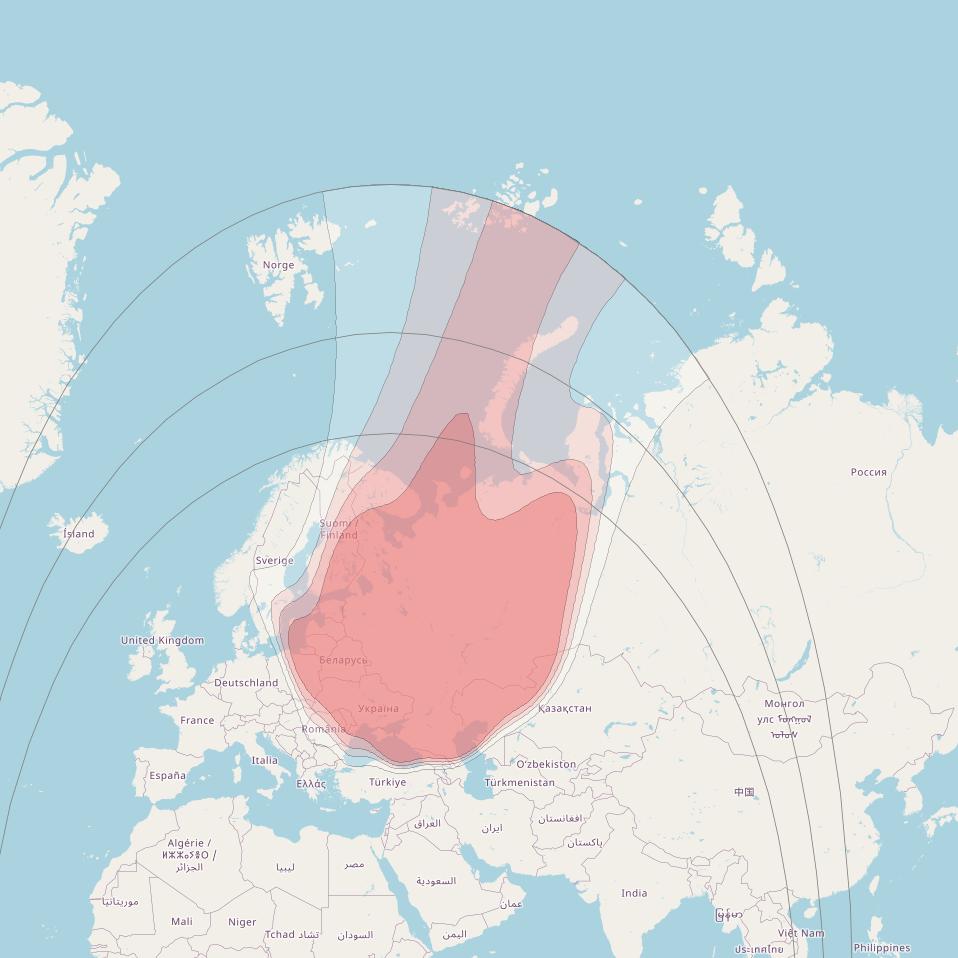 Eutelsat 36D at 36&deg; E downlink Ku-band Russia beam coverage map