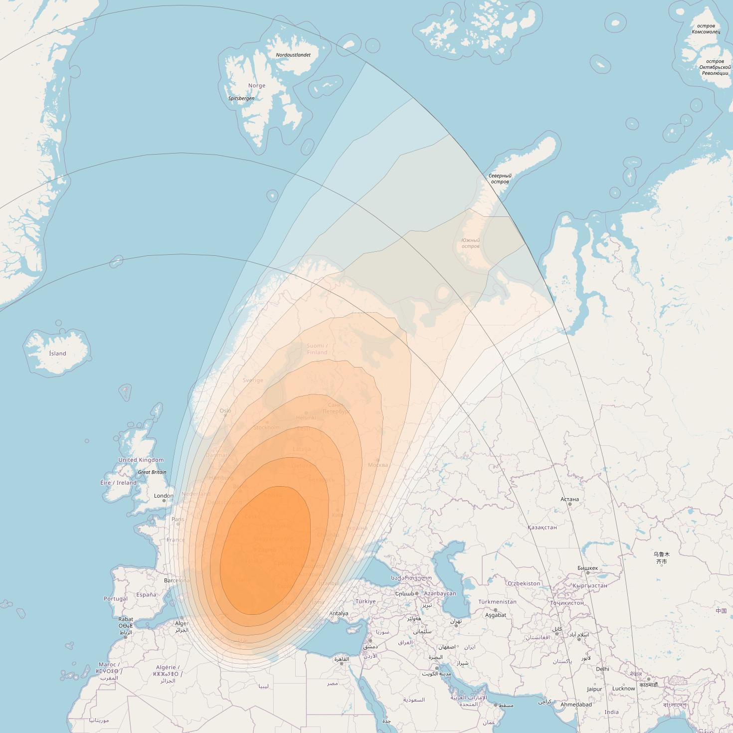Eutelsat 3B at 3° E downlink Ka-band Spot 3 beam coverage map