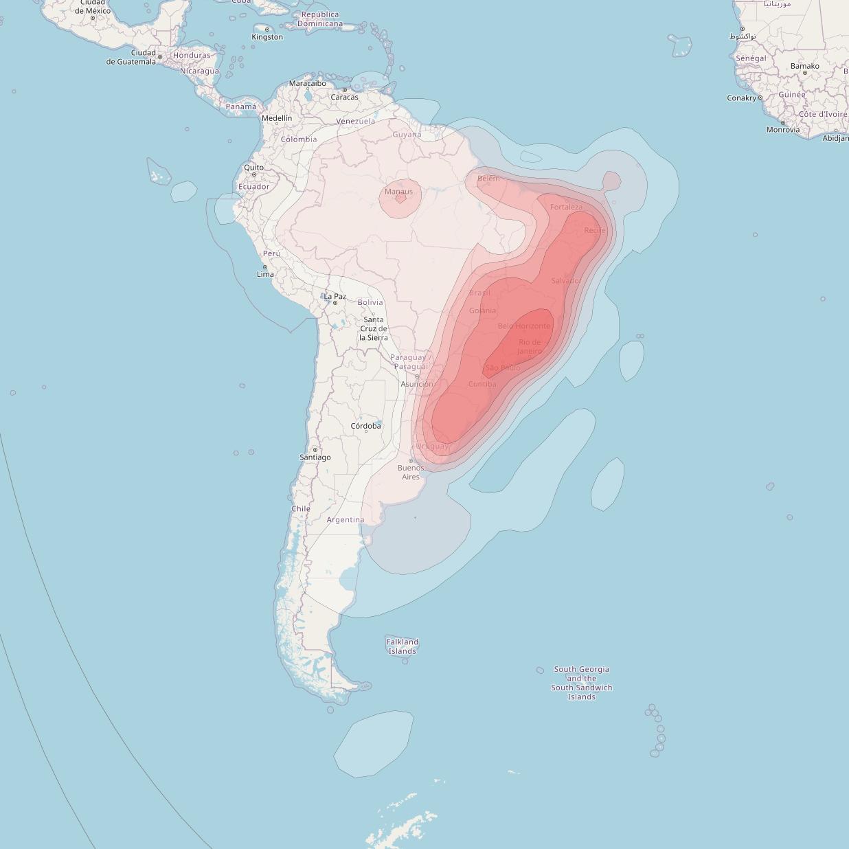 Intelsat 11 at 43° W downlink Ku-band Brasil Beam coverage map