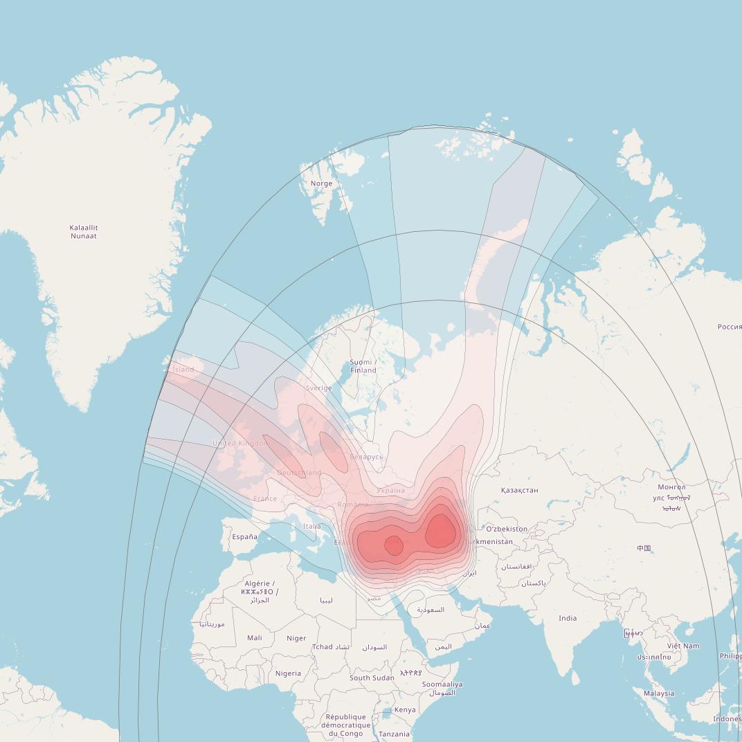 Azerspace at 46° E downlink Ku-band Europe beam coverage map