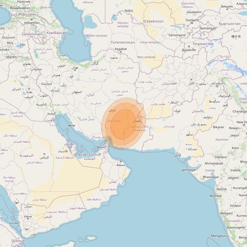 Al Yah 2 at 48° E downlink Ka-band Spot 19 User beam coverage map