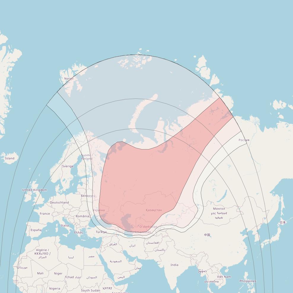 Express AT2 at 56&deg; E downlink Ku-band Fixed beam coverage map