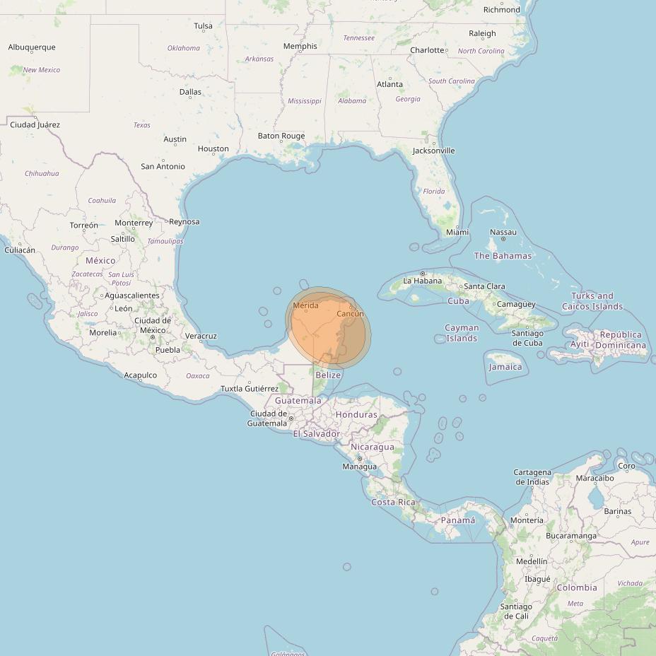 Eutelsat 65 West A at 65° W downlink Ka-band S29 User Spot beam coverage map