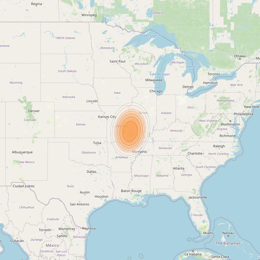 Echostar 19 at 97° W downlink Ka-band U064 User Spot beam coverage map