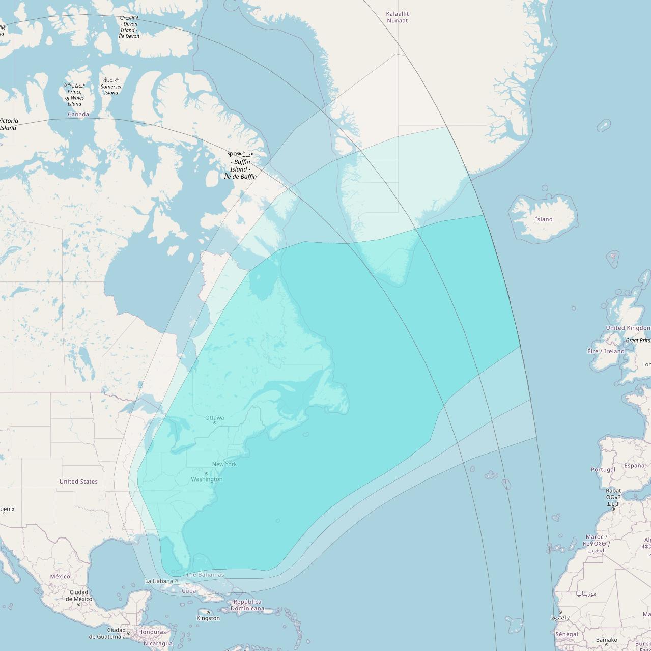 Inmarsat-4F3 at 98° W downlink L-band R007 Regional Spot beam coverage map