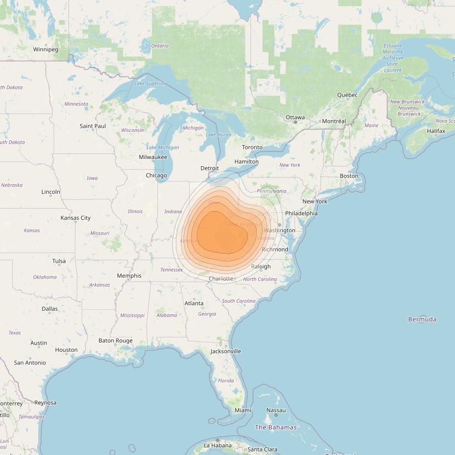 Directv 14 at 99° W downlink Ka-band Spot A05L (Charleston) beam coverage map