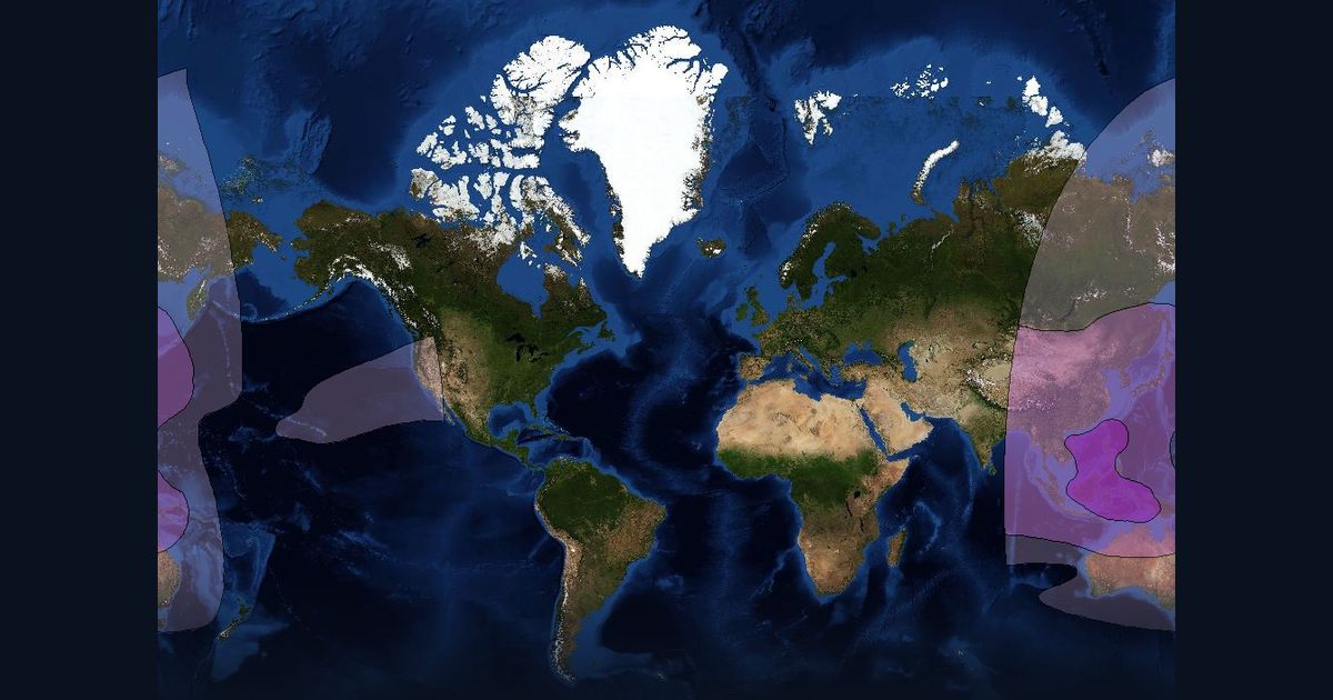 Intelsat 8 C-band Pacific Vertical Beam beam footprint coverage map, C band