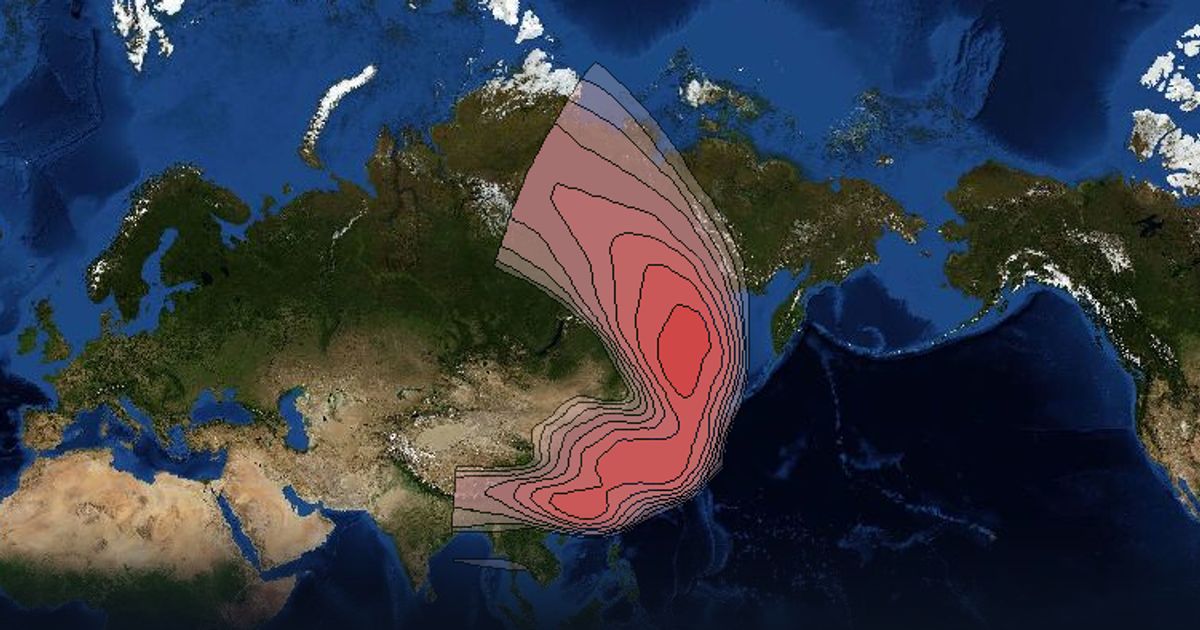 Intelsat 8 Ku-band Northeast Asia Beam beam footprint coverage map, Ku band