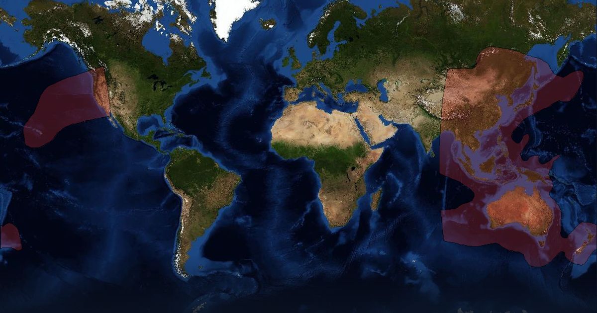 Intelsat 8 Ku-band Pacific Beam beam footprint coverage map, Ku band