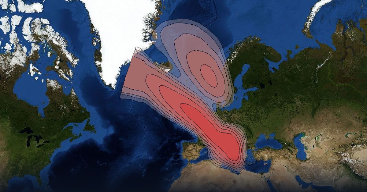 Eutelsat 31A Ku-band Spot B Beam beam footprint coverage map, Ku band