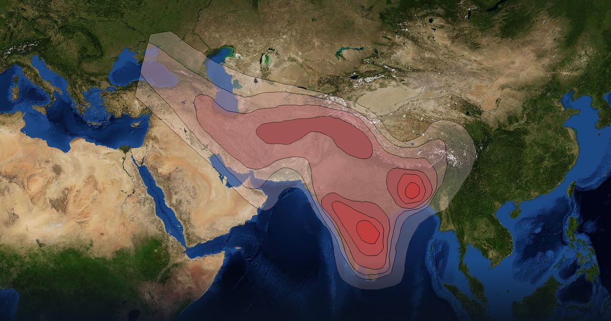 Asiasat 3S Ku-band South Asia Beam beam footprint coverage map, Ku band