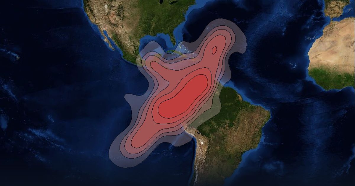 AMC 4 Ku-band South America Horizontal Beam beam footprint coverage map, Ku band
