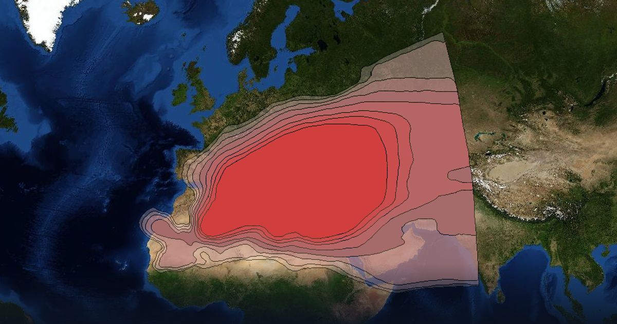 Eutelsat 16B Ku-band Wide Beam beam footprint coverage map, Ku band