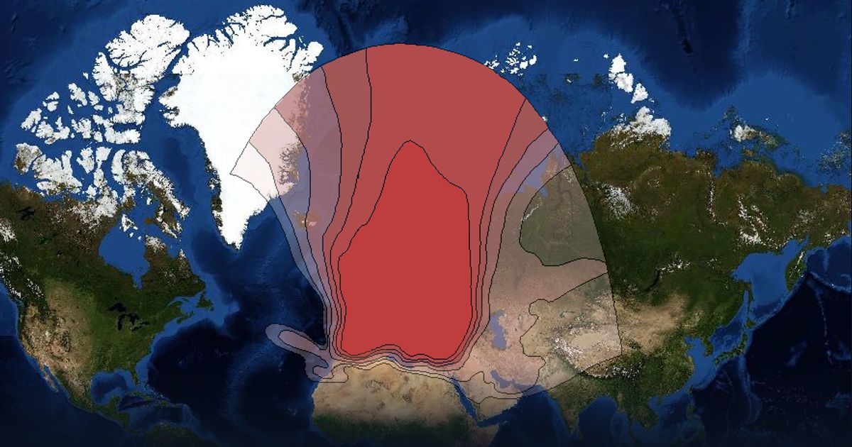 Eutelsat 16B Ku-band Wide Beam beam footprint coverage map, Ku band
