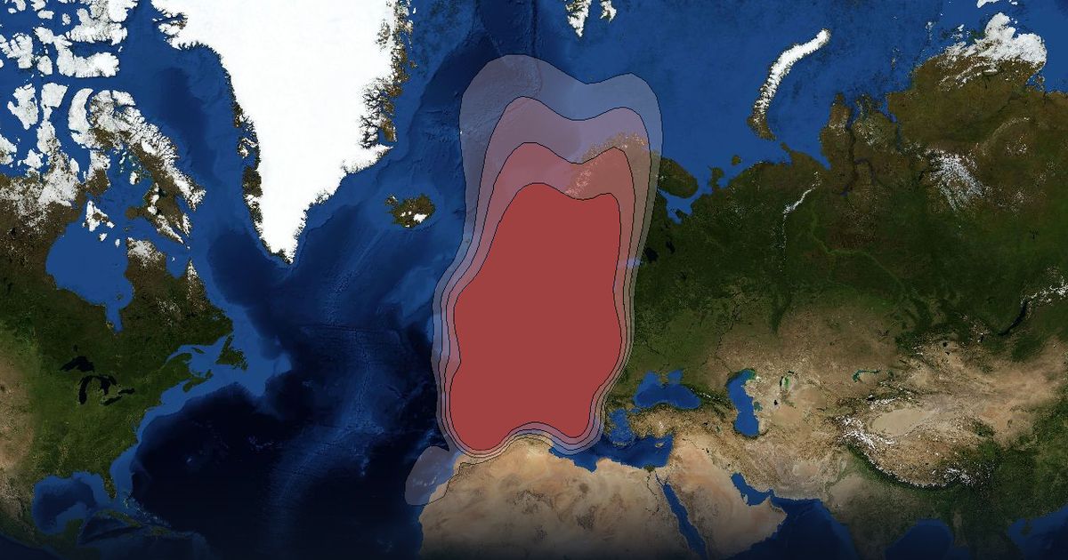 Astra 1H Ku-band Beam beam footprint coverage map, Ku band